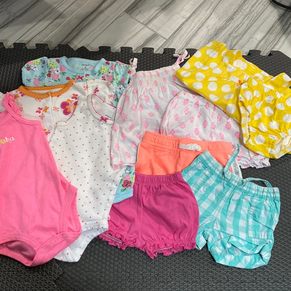 9 month 10 piece Bundle: shorts, 2 pieces, bodysuits